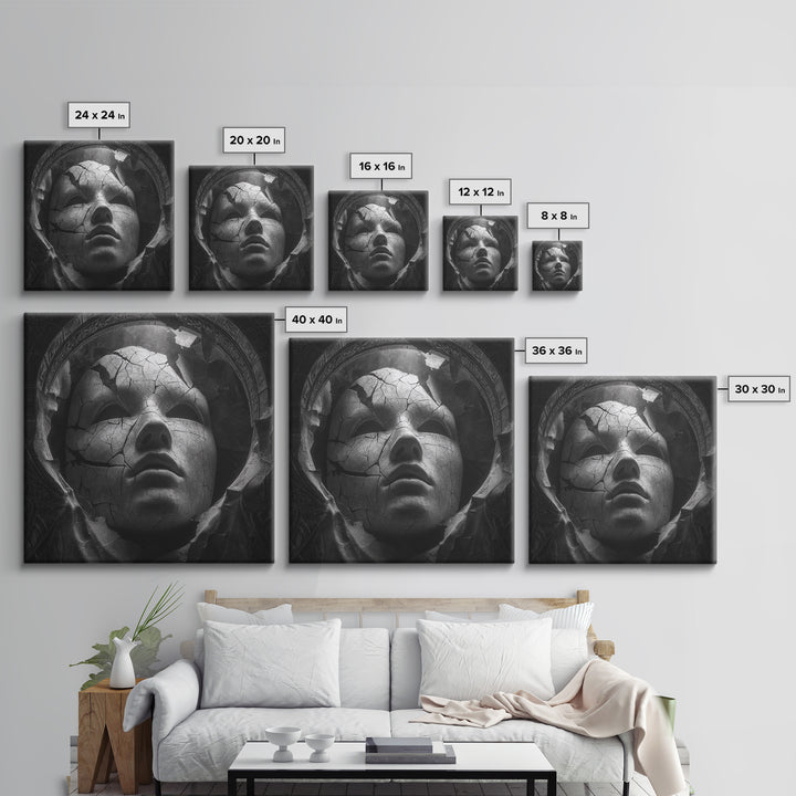 The Cracked Porcelain Mask, Biomechanical Horror Art, Square Wall Art, Dark Fantasy Wall Art, Canvas Print, Halloween Wall Art
