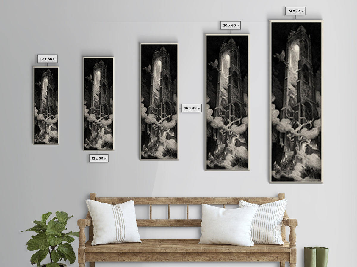 The Haunted Music Box, Gothic Engraving Art, Tall Narrow Wall Art, Macabre Wall Art, Canvas Print, Halloween Wall Art