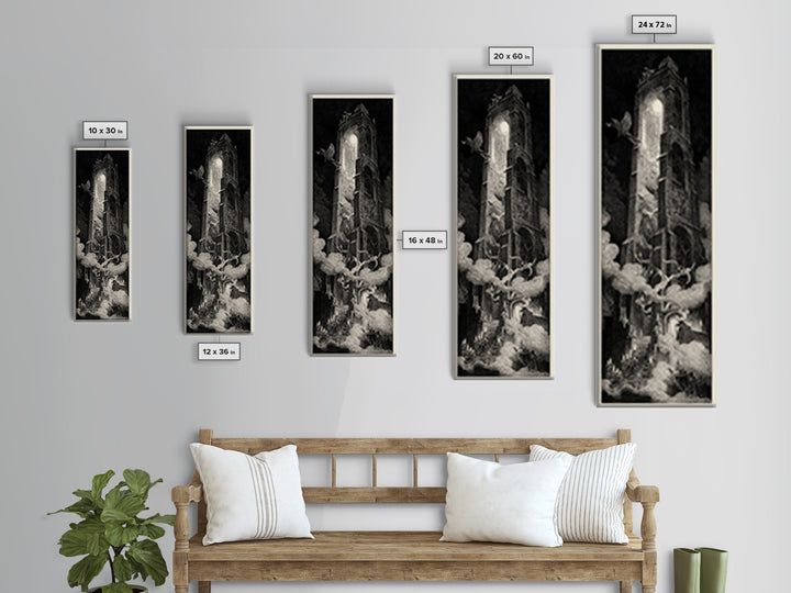 The Haunted Music Box, Gothic Engraving Art, Tall Narrow Wall Art, Macabre Wall Art, Canvas Print, Halloween Wall Art