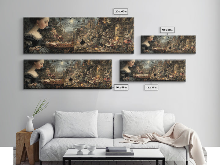 The Haunted Music Box, Medieval Grotesque Art, Extra Wide Wall Art, Gothic Horror Wall Art, Framed Canvas Print, Halloween Wall Art