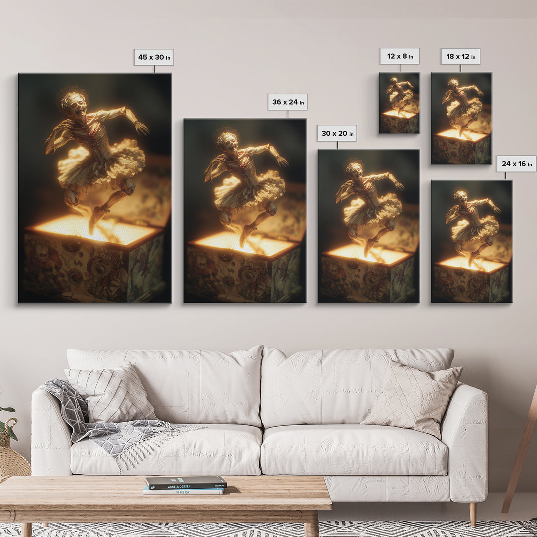 The Haunted Music Box, Dark Renaissance Art, Vertical Wall Art, Dark Fantasy Wall Art, Framed Canvas Print, Halloween Wall Art