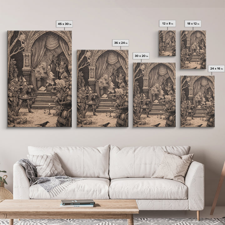 The Haunted Music Box, Renaissance Engraving Art, Vertical Wall Art, Macabre Wall Art, Framed Canvas Print, Halloween Wall Art