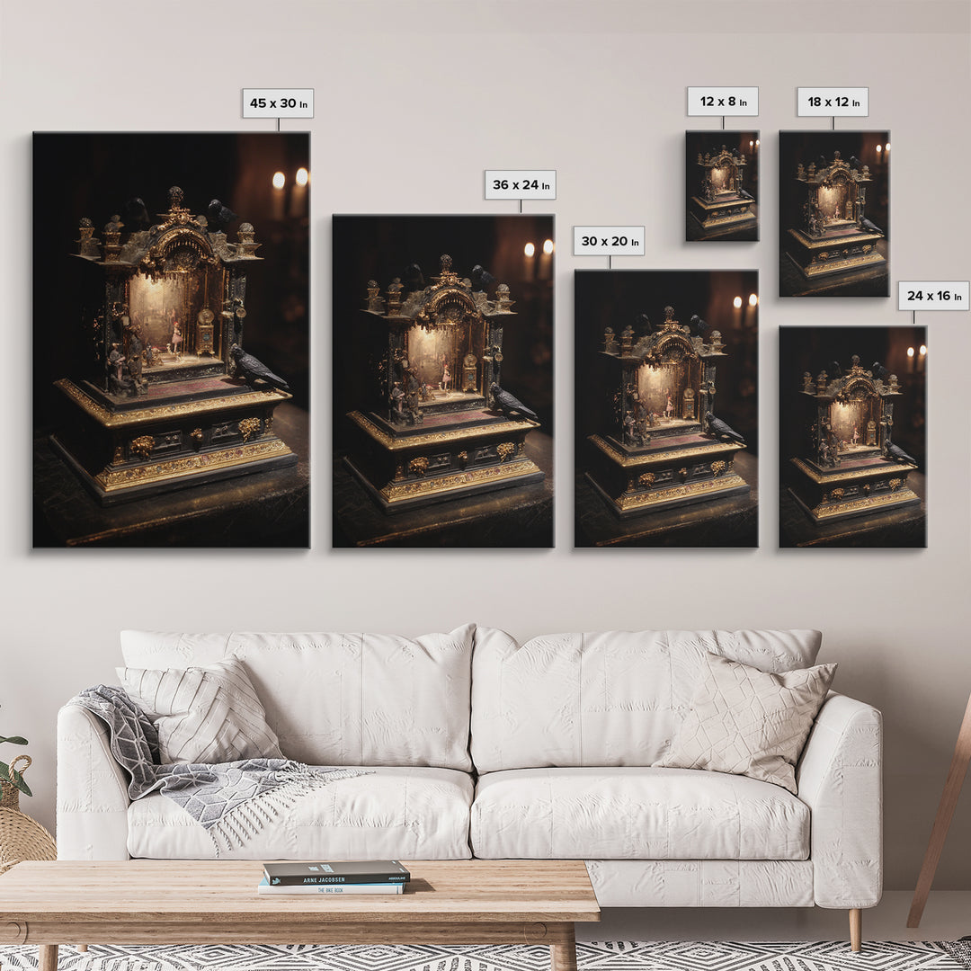 The Haunted Music Box, Ornate Symbolist Art, Vertical Wall Art, Dark Halloween Decor, Canvas Print, Halloween Wall Art