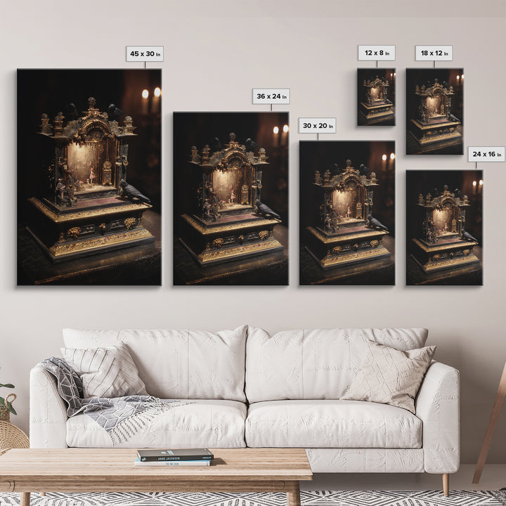 The Haunted Music Box, Ornate Symbolist Art, Vertical Wall Art, Dark Halloween Decor, Canvas Print, Halloween Wall Art
