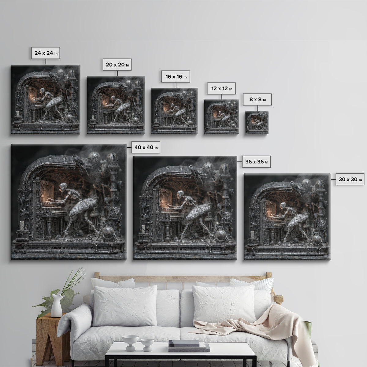 The Haunted Music Box, Biomechanical Horror Art, Square Wall Art, Dark Fantasy Wall Art, Framed Canvas Print, Halloween Wall Art