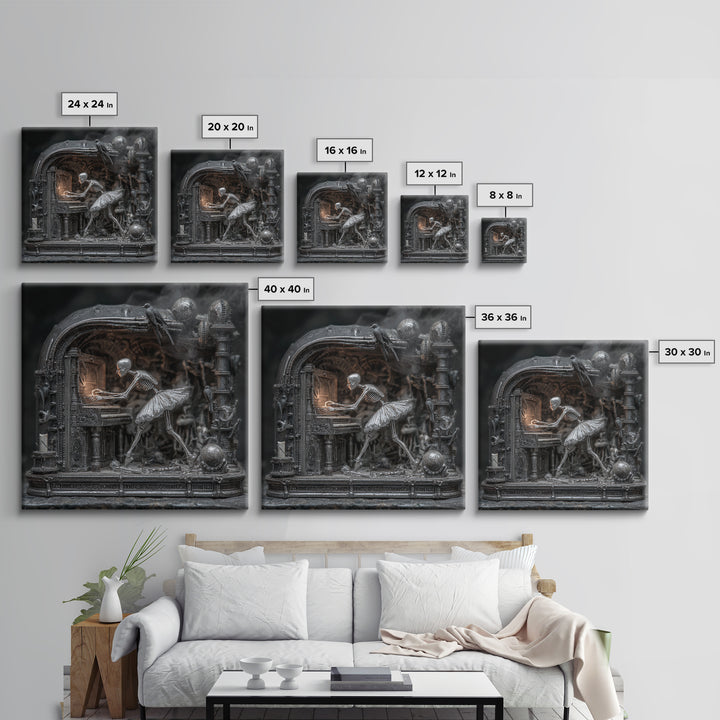 The Haunted Music Box, Biomechanical Horror Art, Square Wall Art, Dark Fantasy Wall Art, Framed Canvas Print, Halloween Wall Art