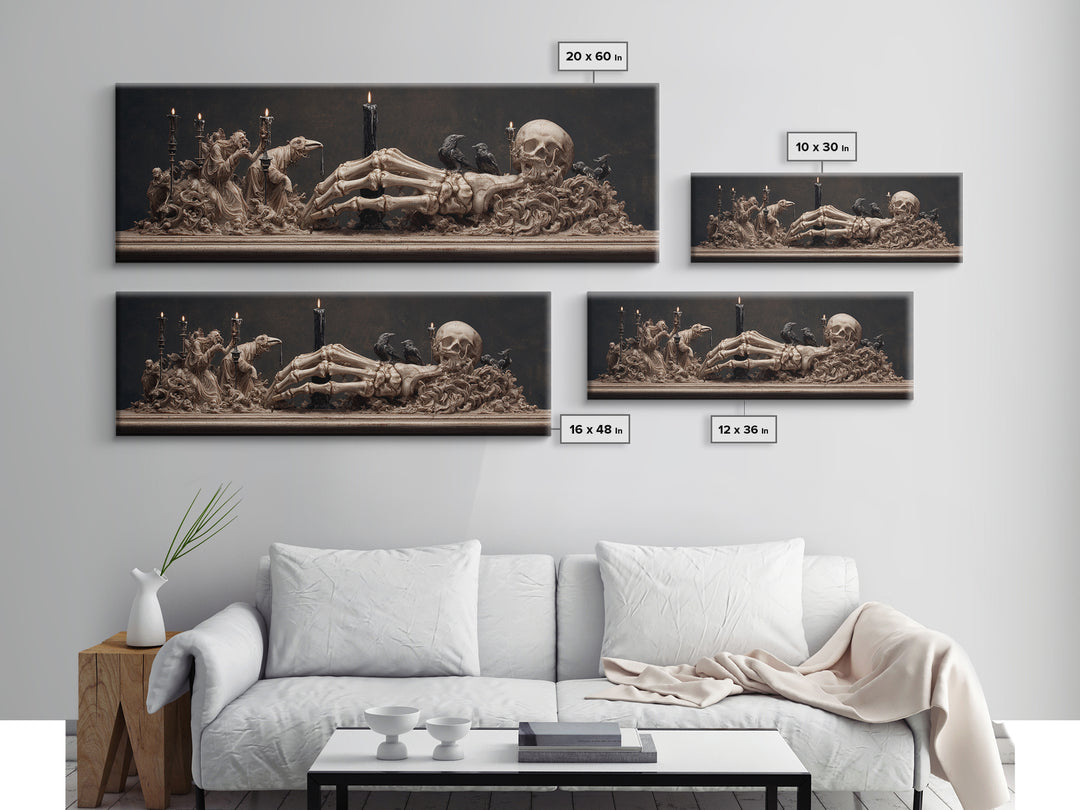 The Skeletal Hand Candleholder, Medieval Grotesque Art, Extra Wide Wall Art, Gothic Horror Wall Art, Canvas Print, Halloween Wall Art