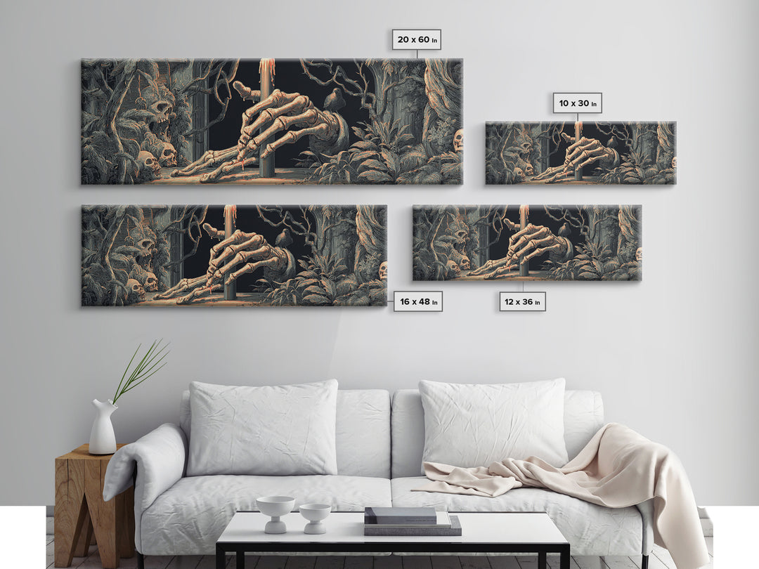 The Skeletal Hand Candleholder, Dark Renaissance Art, Extra Wide Wall Art, Dark Fantasy Wall Art, Framed Canvas Print