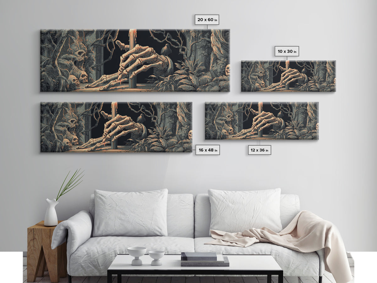 The Skeletal Hand Candleholder, Dark Renaissance Art, Extra Wide Wall Art, Dark Fantasy Wall Art, Framed Canvas Print