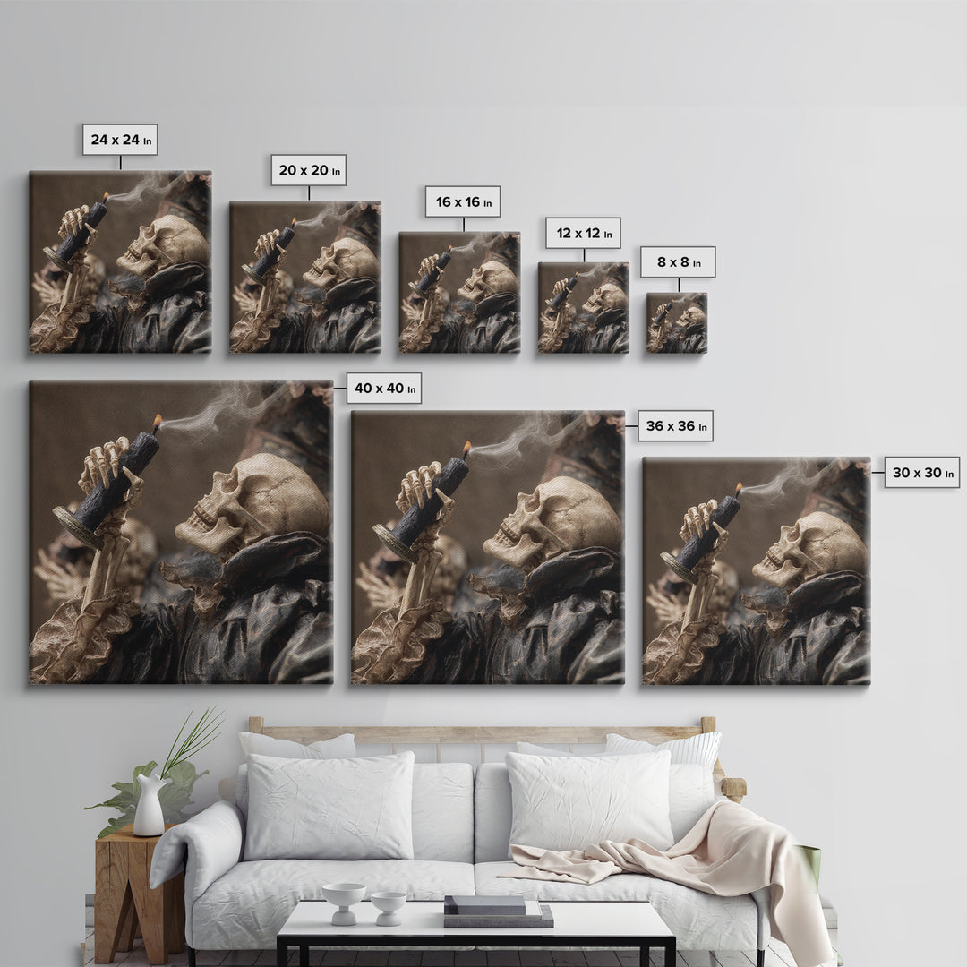 The Skeletal Hand Candleholder, Danse Macabre Art, Square Wall Art, Dark Halloween Decor, Canvas Print, Horror Wall Art