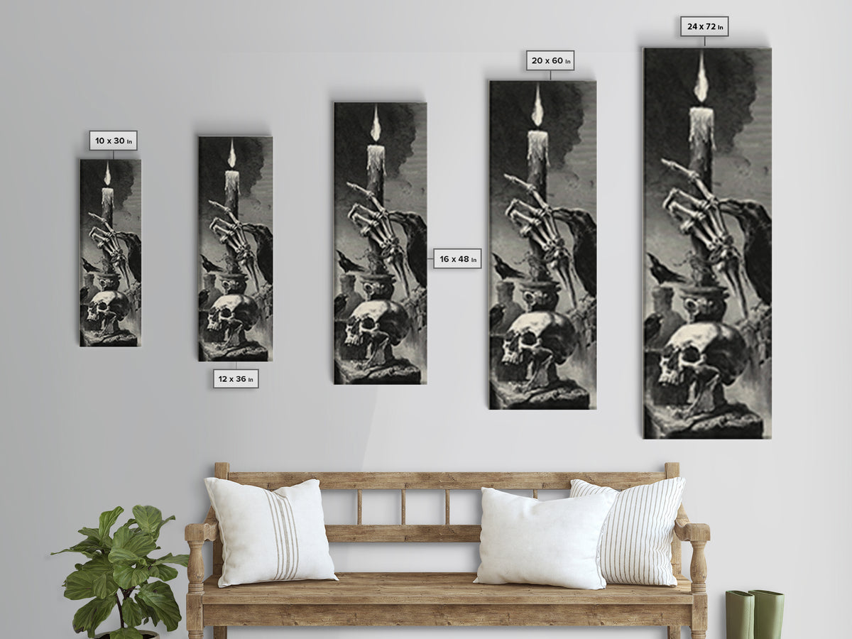 The Skeletal Hand Candleholder, Architectural Etching Art, Tall Narrow Wall Art, Dark Fantasy Wall Art, Canvas Print