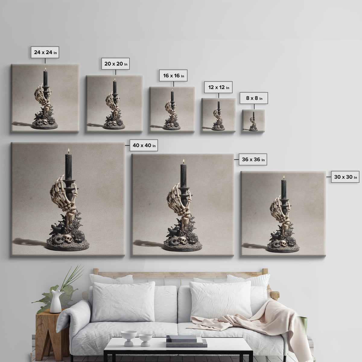 The Skeletal Hand Candleholder, Symbolist Dream Art, Square Wall Art, Dark Fantasy Wall Art, Framed Canvas Print, Halloween Wall Art