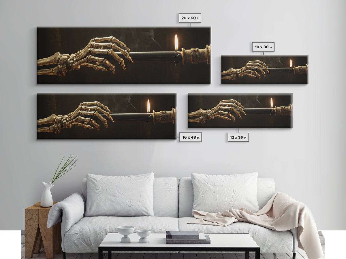 The Skeletal Hand Candleholder, Ornate Symbolist Art, Extra Wide Wall Art, Dark Halloween Decor, Canvas Print, Halloween Wall Art
