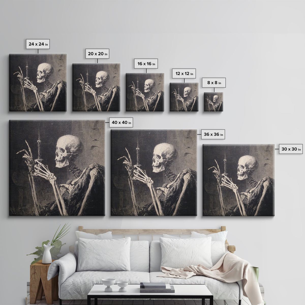 The Skeletal Hand Candleholder, Decadent Gothic Art, Square Wall Art, Gothic Horror Wall Art, Canvas Print, Halloween Wall Art