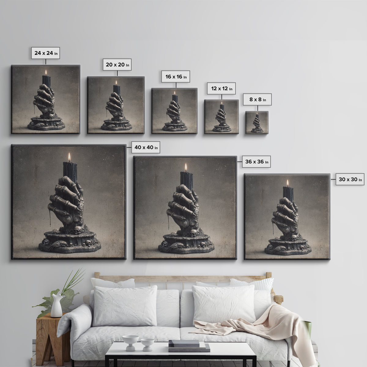 The Skeletal Hand Candleholder, Dark Symbolist Art, Square Wall Art, Macabre Wall Art, Canvas Print, Halloween Wall Art