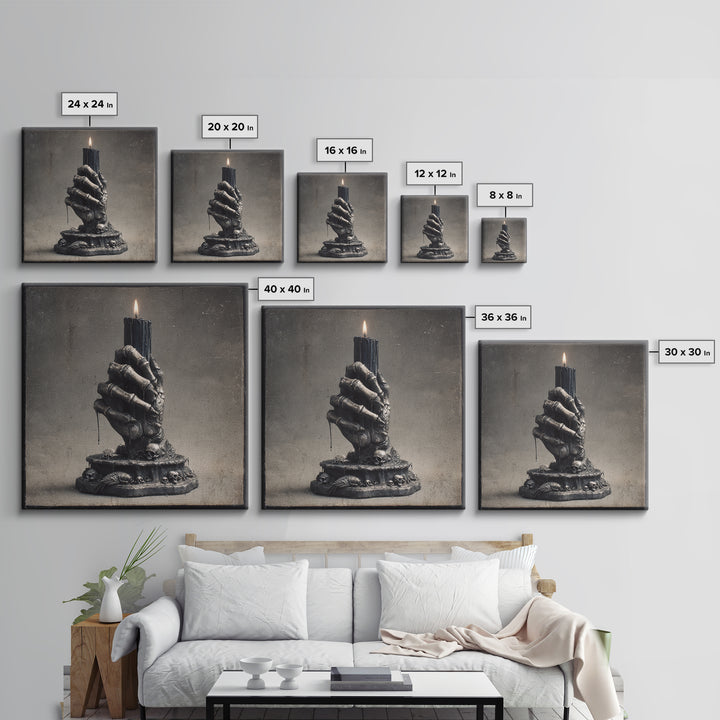 The Skeletal Hand Candleholder, Dark Symbolist Art, Square Wall Art, Macabre Wall Art, Canvas Print, Halloween Wall Art