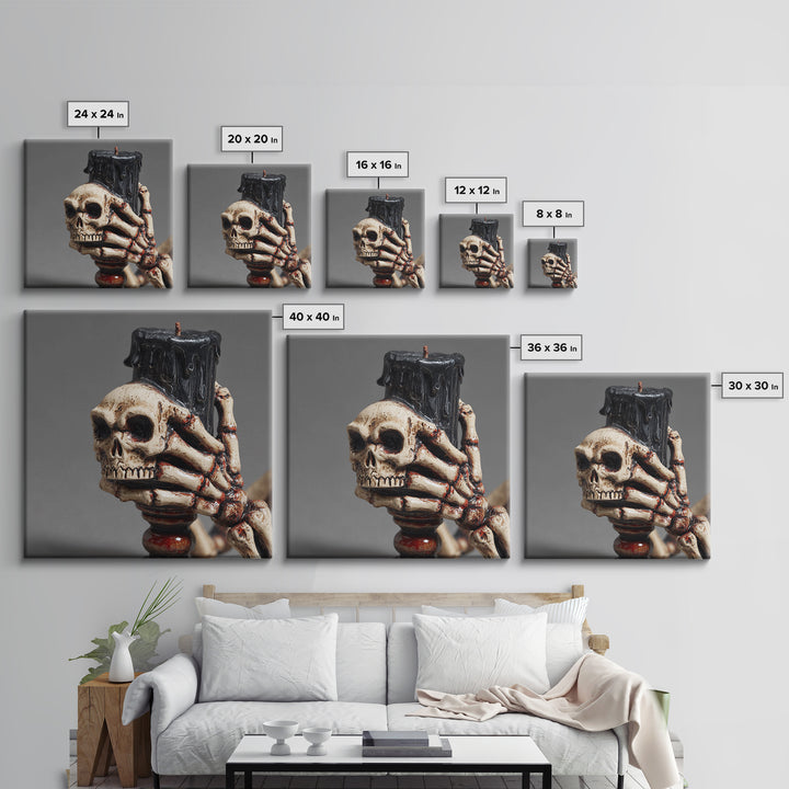 The Skeletal Hand Candleholder, Macabre Folk Print Art, Square Wall Art, Dark Fantasy Wall Art, Framed Canvas Print