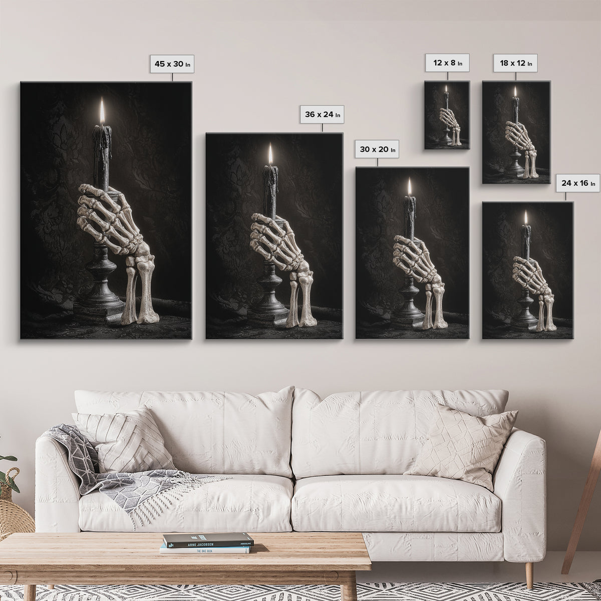 The Skeletal Hand Candleholder, Victorian Macabre Art, Vertical Wall Art, Macabre Wall Art, Framed Canvas Print, Halloween Wall Art
