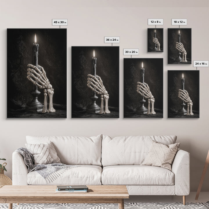 The Skeletal Hand Candleholder, Victorian Macabre Art, Vertical Wall Art, Macabre Wall Art, Framed Canvas Print, Halloween Wall Art