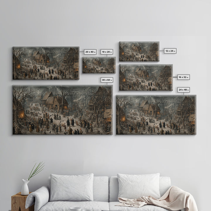 The Black Wax Candle, Northern Renaissance Horror, Wide Panoramic Art, Dark Halloween Decor, Framed Canvas Print