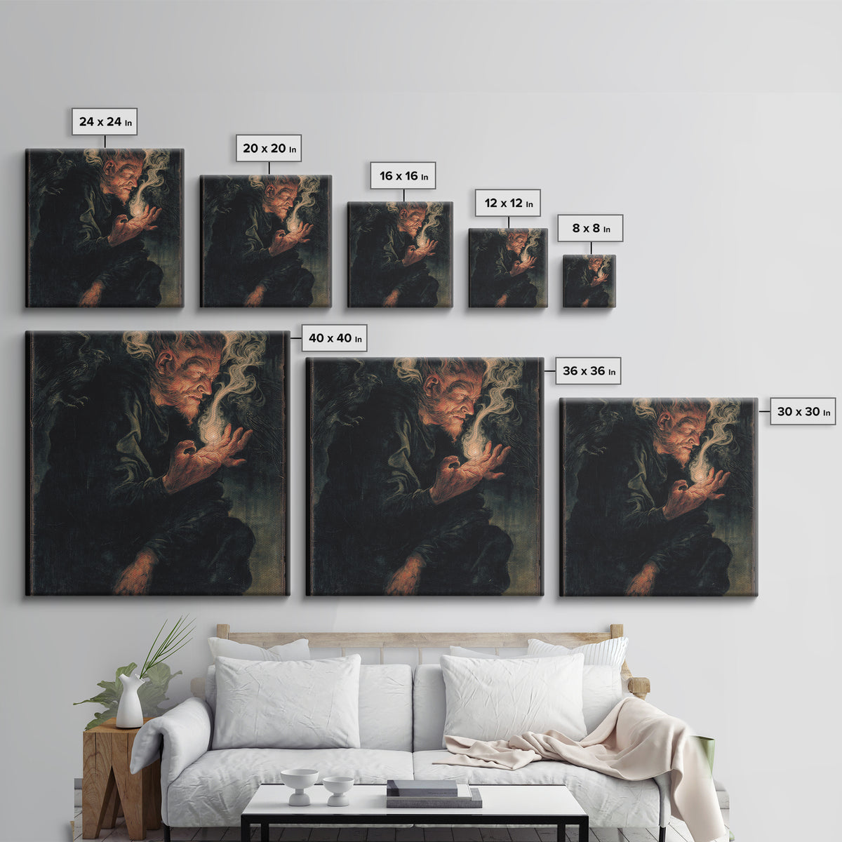 The Black Wax Candle, Dark Renaissance Art, Square Wall Art, Macabre Wall Art, Canvas Print, Halloween Wall Art