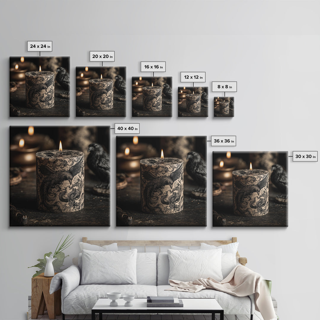 The Black Wax Candle, Renaissance Engraving Art, Square Wall Art, Gothic Horror Wall Art, Framed Canvas Print, Halloween Wall Art