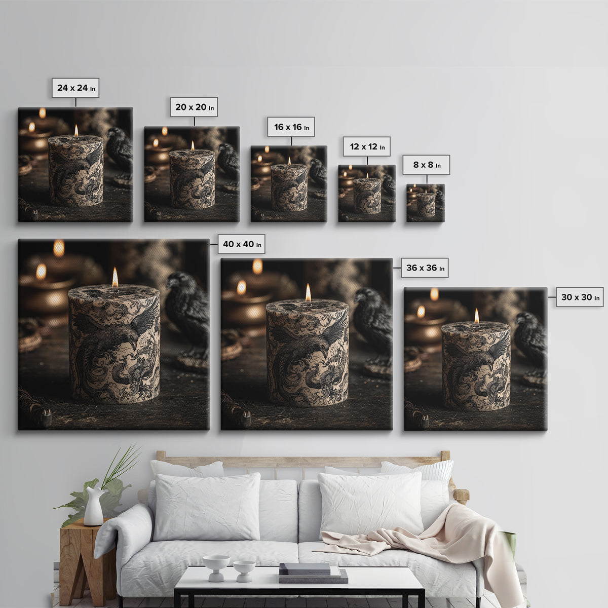 The Black Wax Candle, Renaissance Engraving Art, Square Wall Art, Gothic Horror Wall Art, Framed Canvas Print, Halloween Wall Art