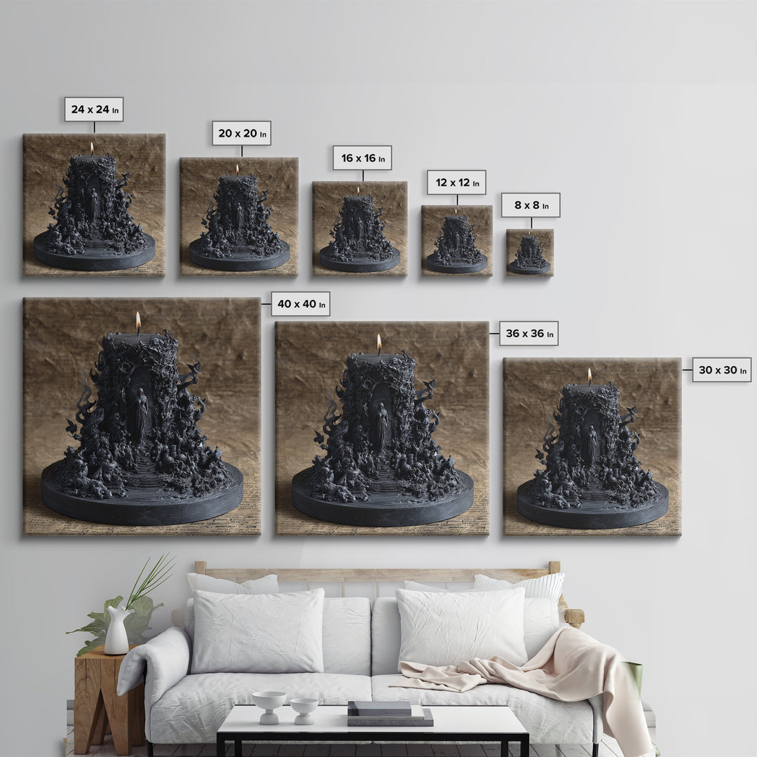 The Black Wax Candle, Baroque Witchcraft Art, Square Wall Art, Dark Fantasy Wall Art, Framed Canvas Print, Halloween Wall Art