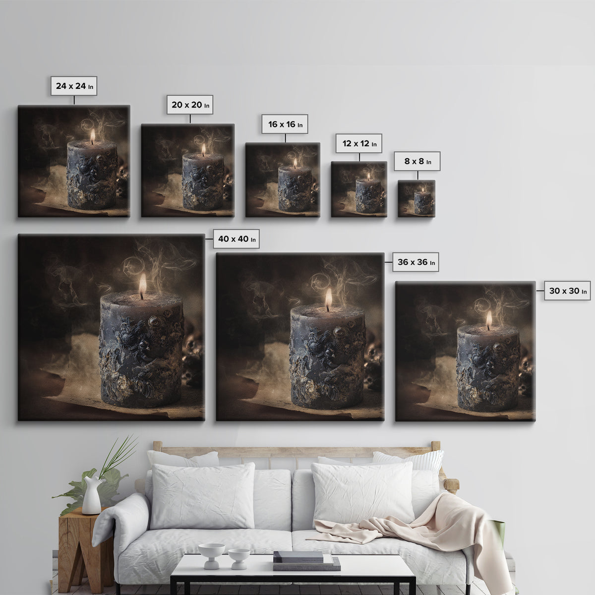 The Black Wax Candle, Symbolist Dream Art, Square Wall Art, Dark Fantasy Wall Art, Canvas Print, Halloween Wall Art, Gothic Home Decor