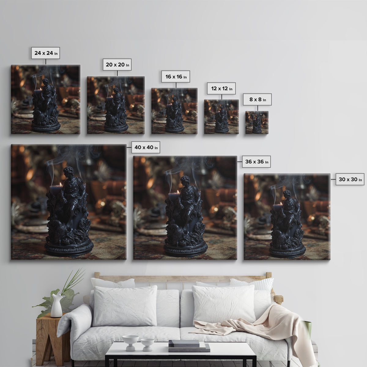 The Black Wax Candle, Ornate Symbolist Art, Square Wall Art, Dark Fantasy Wall Art, Framed Canvas Print, Halloween Wall Art
