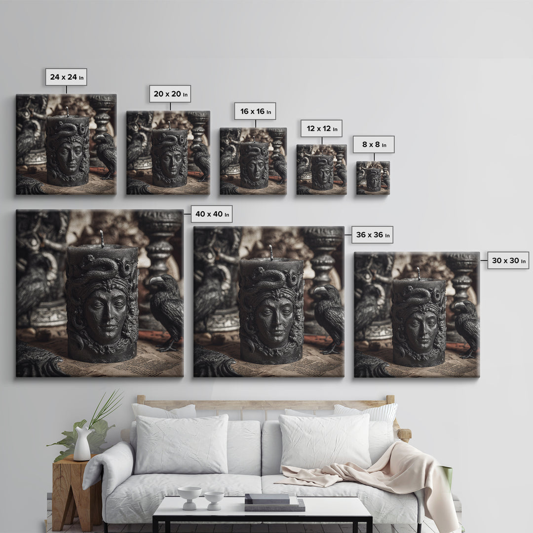 The Black Wax Candle, Dark Symbolist Art, Square Wall Art, Gothic Horror Wall Art, Canvas Print, Halloween Wall Art