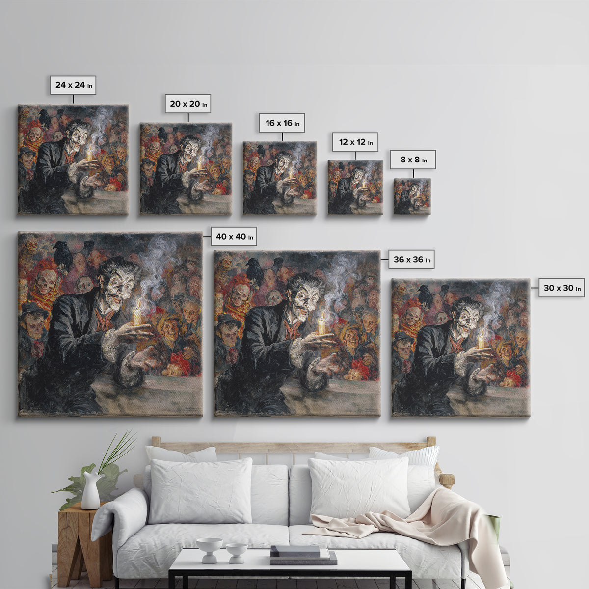 The Black Wax Candle, Grotesque Carnival Art, Square Wall Art, Gothic Horror Wall Art, Framed Canvas Print, Halloween Wall Art
