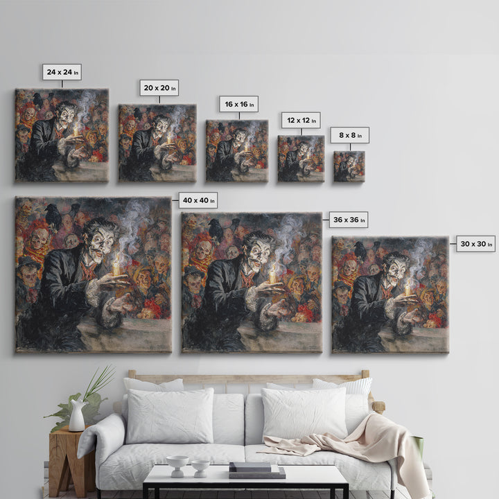 The Black Wax Candle, Grotesque Carnival Art, Square Wall Art, Gothic Horror Wall Art, Framed Canvas Print, Halloween Wall Art