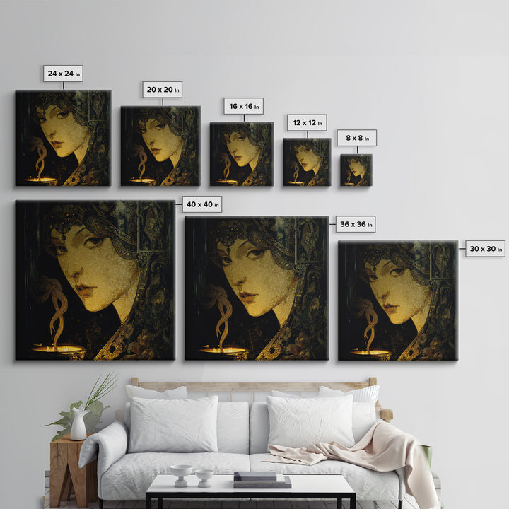 The Black Wax Candle, Stained Glass Gothic Art, Square Wall Art, Dark Fantasy Wall Art, Canvas Print, Halloween Wall Art