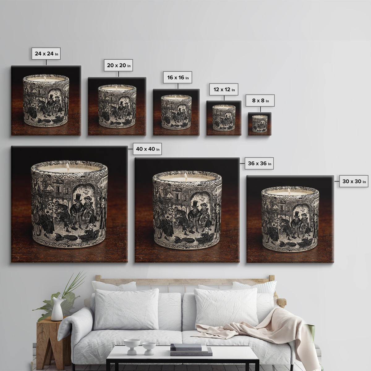 The Black Wax Candle, Macabre Folk Print Art, Square Wall Art, Gothic Horror Wall Art, Framed Canvas Print, Halloween Wall Art