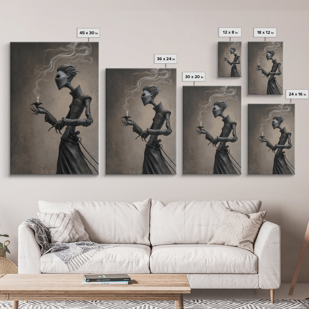 The Black Wax Candle, Victorian Macabre Art, Vertical Wall Art, Dark Halloween Decor, Framed Canvas Print, Halloween Wall Art