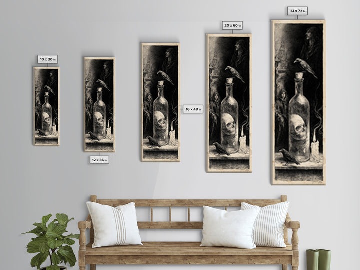 The Bottled Ghost, Gothic Engraving Art, Tall Narrow Wall Art, Macabre Wall Art, Framed Canvas Print, Halloween Wall Art