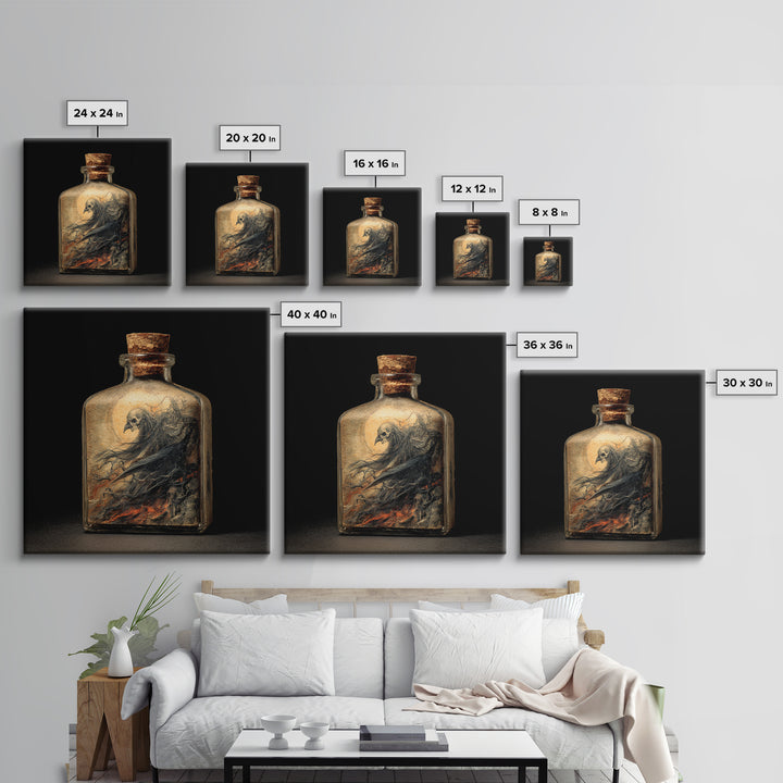 The Bottled Ghost, Dark Renaissance Art, Square Wall Art, Dark Fantasy Wall Art, Framed Canvas Print, Halloween Wall Art