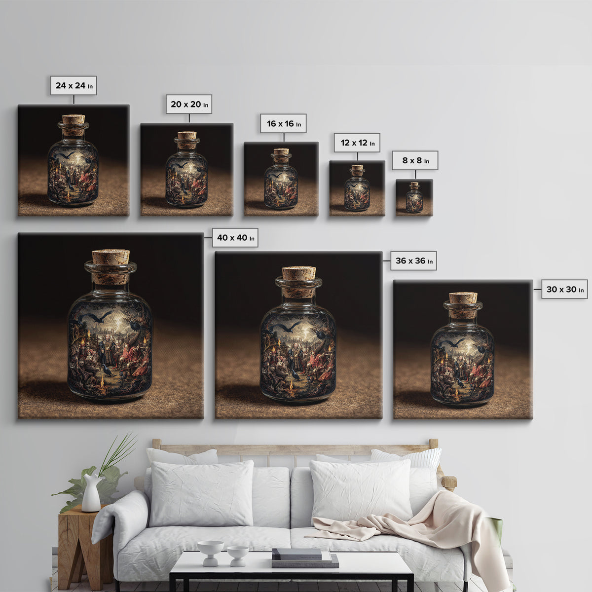 The Bottled Ghost, Danse Macabre Art, Square Wall Art, Gothic Horror Wall Art, Canvas Print, Halloween Wall Art