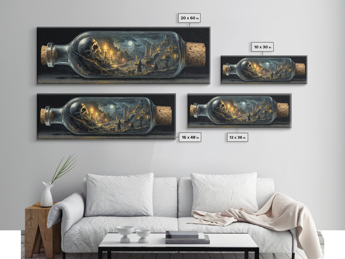 The Bottled Ghost, Apocalyptic Romantic Art, Extra Wide Wall Art, Dark Fantasy Wall Art, Canvas Print, Halloween Wall Art