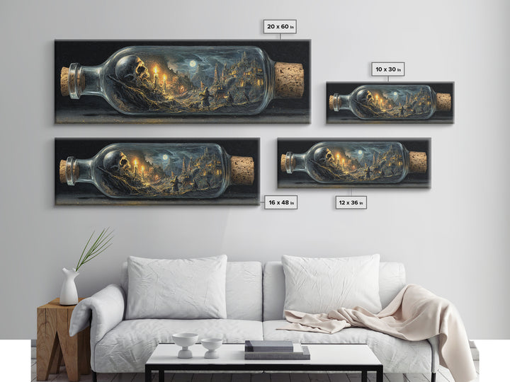The Bottled Ghost, Apocalyptic Romantic Art, Extra Wide Wall Art, Dark Fantasy Wall Art, Canvas Print, Halloween Wall Art