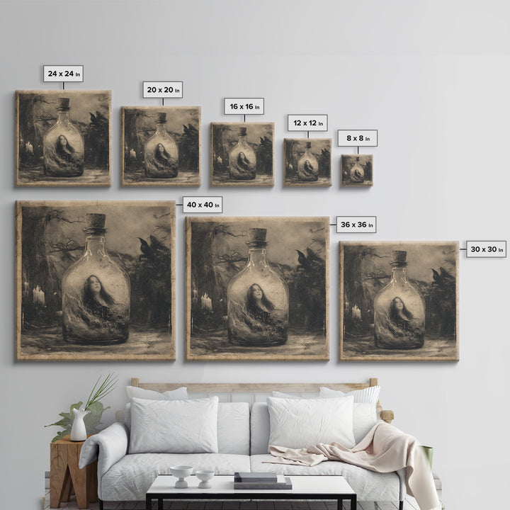 The Bottled Ghost, Symbolist Dream Art, Square Wall Art, Macabre Wall Art, Canvas Print, Halloween Wall Art, Dark Fantasy Art