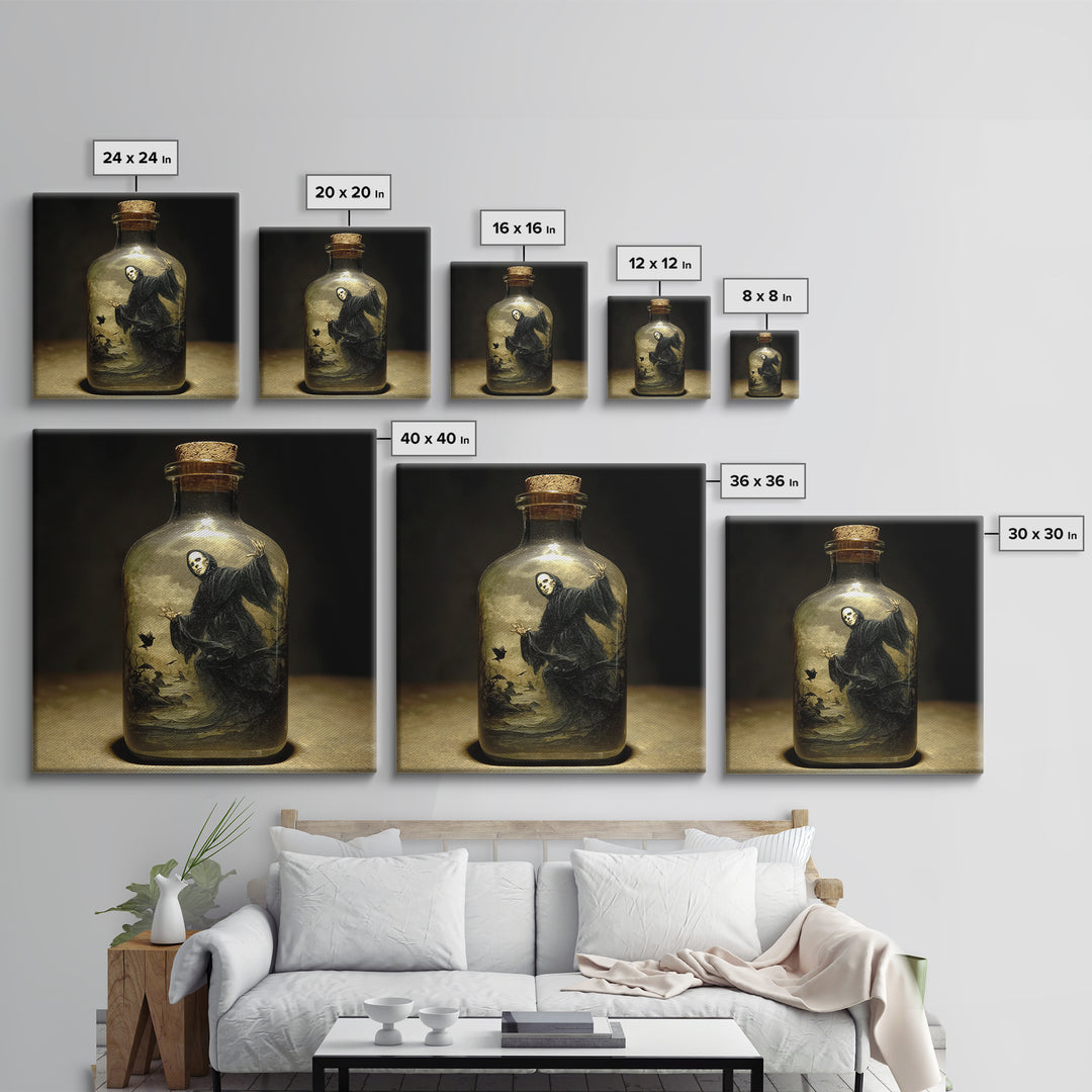 The Bottled Ghost, Symbolist Gothic Landscape, Square Wall Art, Dark Halloween Decor, Canvas Print, Halloween Wall Art, Horror Wall Art