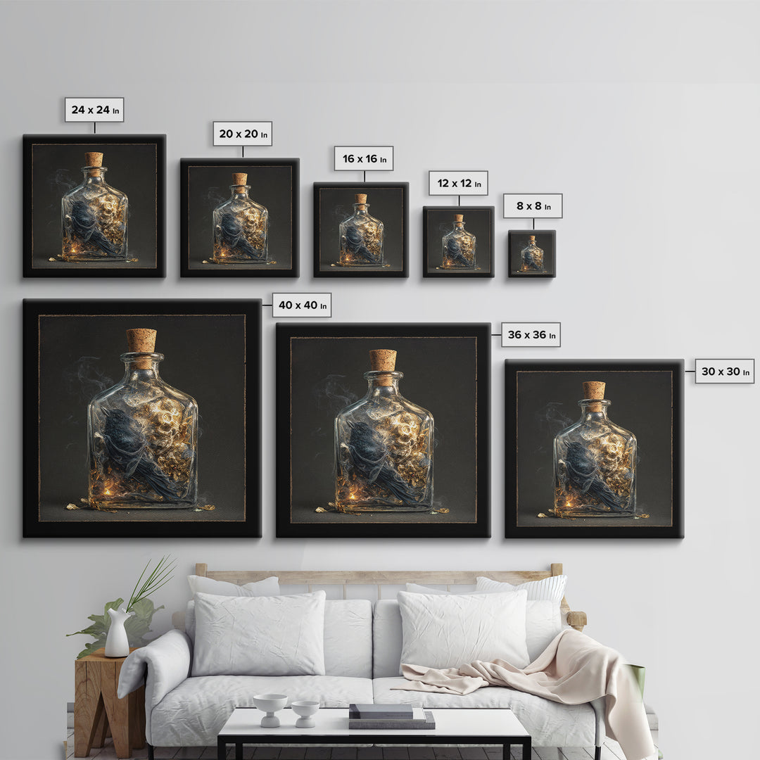 The Bottled Ghost, Ornate Symbolist Art, Square Wall Art, Dark Halloween Decor, Framed Canvas Print, Halloween Wall Art