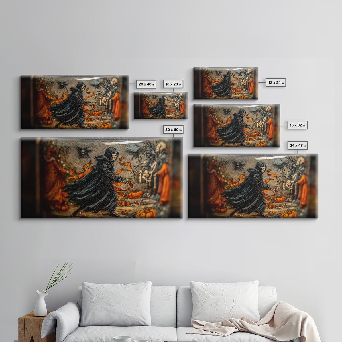 The Bottled Ghost, Grotesque Carnival Art, Wide Panoramic Art, Gothic Horror Wall Art, Framed Canvas Print, Halloween Wall Art
