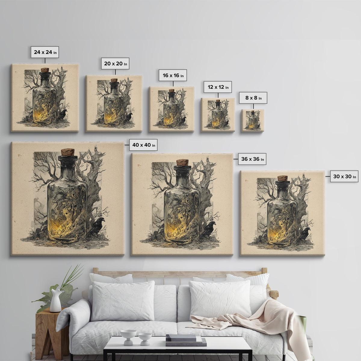 The Bottled Ghost, Gothic Storybook Art, Square Wall Art, Gothic Horror Wall Art, Canvas Print, Halloween Wall Art, Spooky Wall Decor