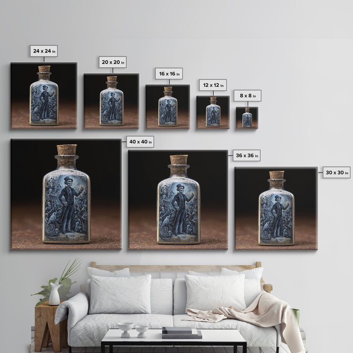 The Bottled Ghost, Macabre Folk Print Art, Square Wall Art, Dark Fantasy Wall Art, Framed Canvas Print, Halloween Wall Art