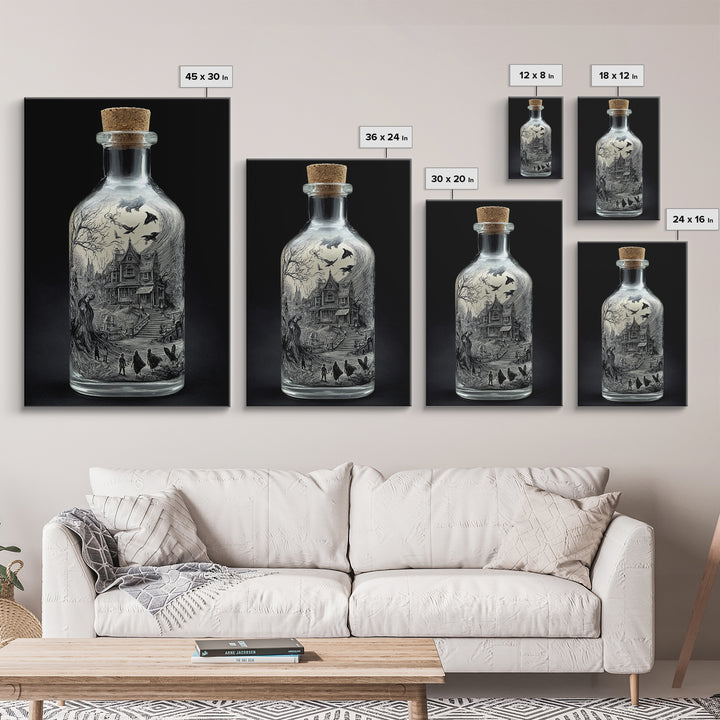The Bottled Ghost, Victorian Macabre Art, Vertical Wall Art, Dark Halloween Decor, Framed Canvas Print, Halloween Wall Art
