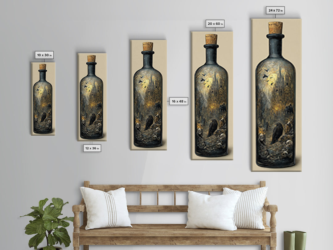The Bottled Ghost, Surreal Apocalyptic Art, Tall Narrow Wall Art, Gothic Horror Wall Art, Framed Canvas Print, Halloween Wall Art
