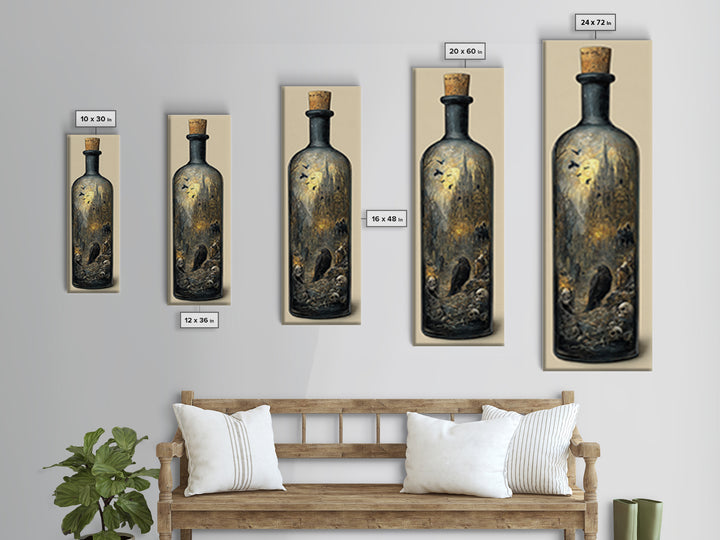 The Bottled Ghost, Surreal Apocalyptic Art, Tall Narrow Wall Art, Gothic Horror Wall Art, Framed Canvas Print, Halloween Wall Art